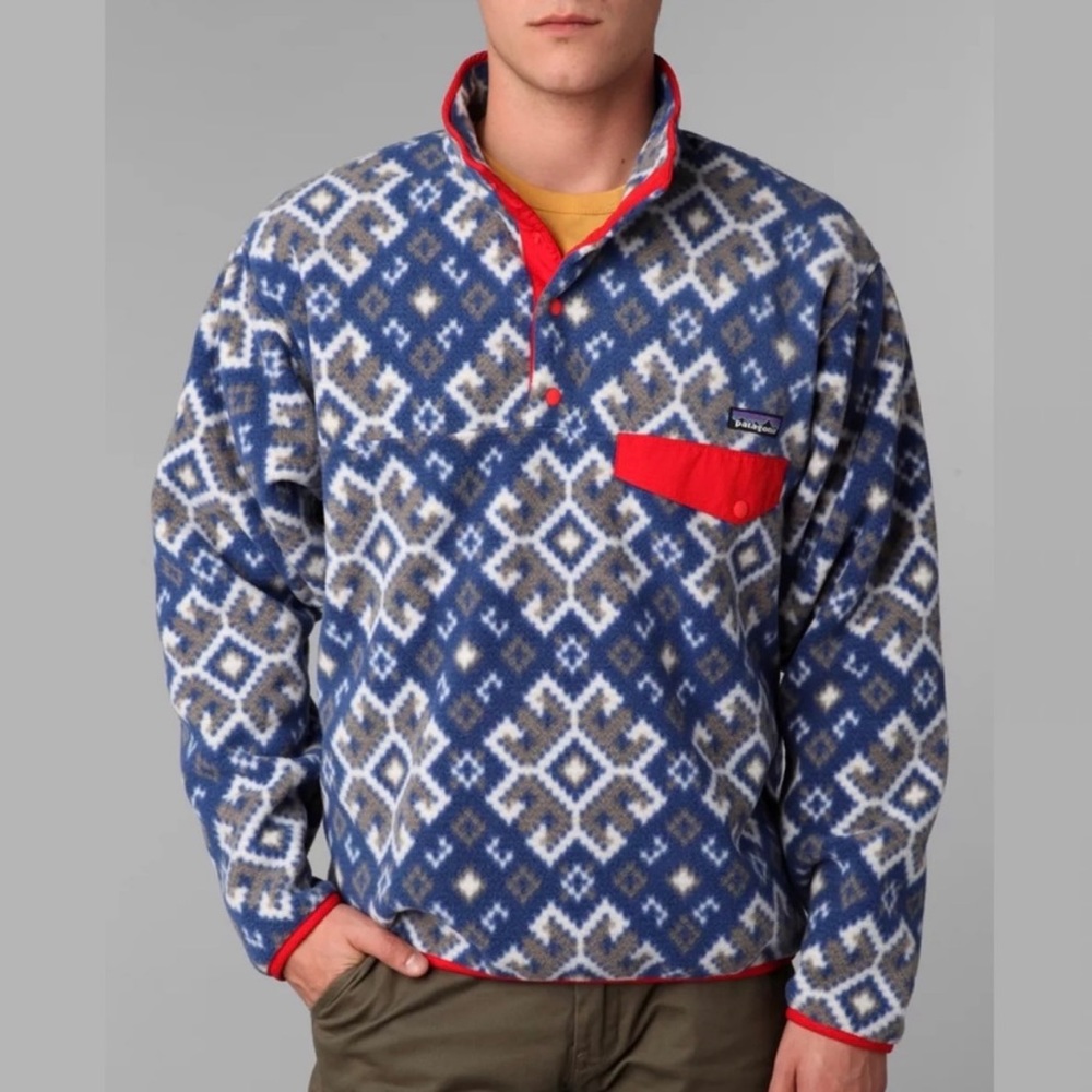 Patagonia Synchilla Snap-T Fleece Men's L Aurora Channel Blue Nordic Snowflakes
